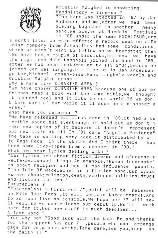 Origins and Evolution of DISASTER AREA