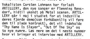 New Frontman and Studio Plans: ARTILLERY's Next Chapter