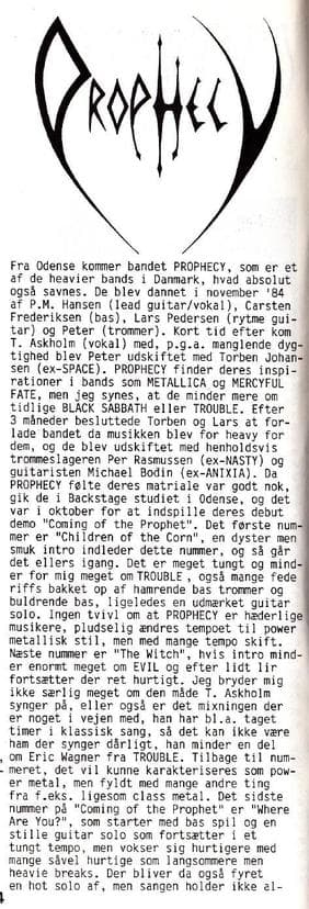 Origins and Evolution of PROPHECY: A Heavy Metal Journey