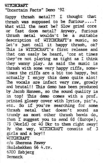 Happy Thrash: Unveiling WITCHCRAFT's 'Uncertain Facts' Demo