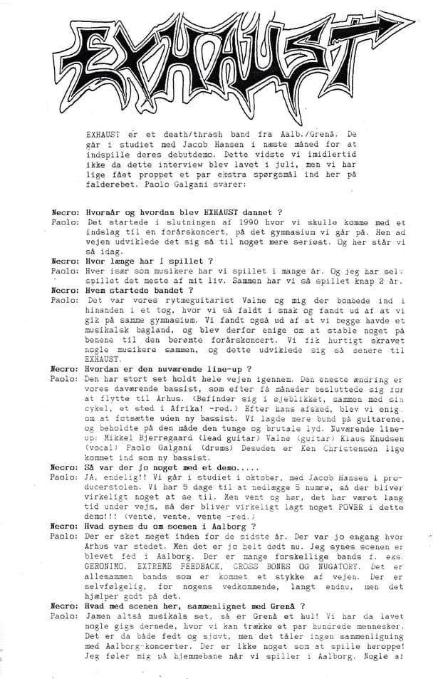 The Formation and Evolution of EXHAUST: A Danish Death/Thrash Band