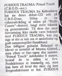 Primal Touch: Debut Album of Danish Thrash Band Furious Trauma