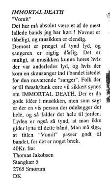 A Scathing Review of "Vomit" by Immortal Death