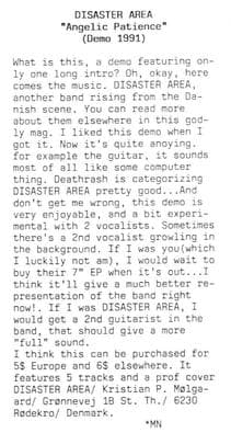 Review of Disaster Area's 'Angelic Patience' Demo