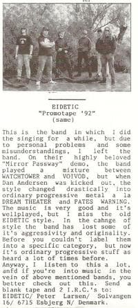 EIDETIC: Transition and Evolution in Progressive Metal