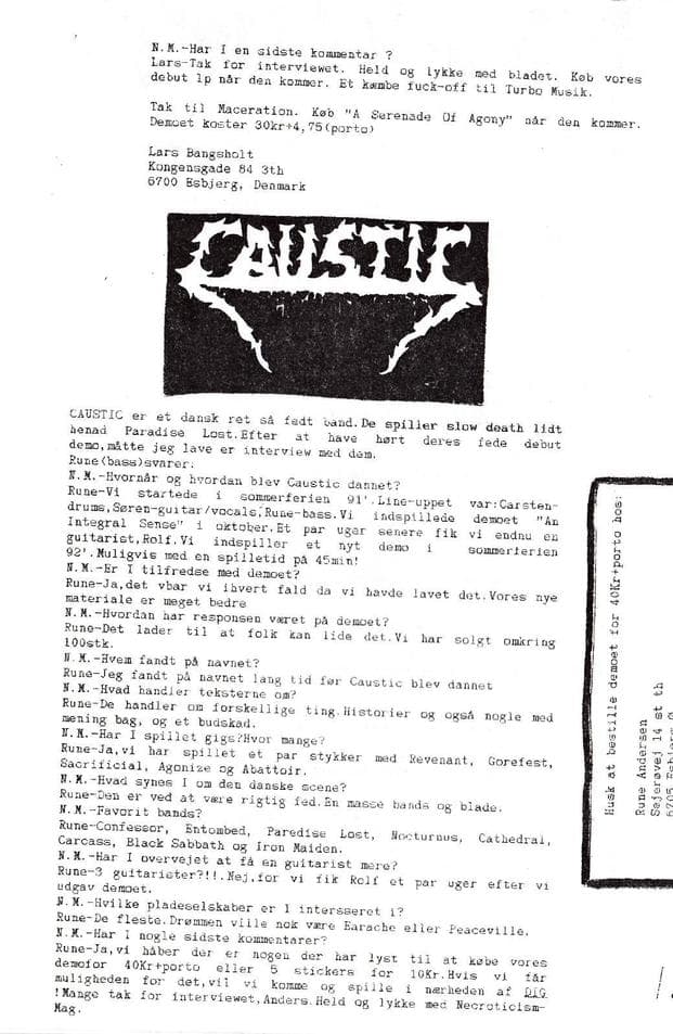 Emergence of CAUSTIC: The Danish Slow Death Metal Band