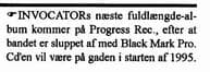 Invocator's Upcoming Album Release on Progress Records in Early 1995